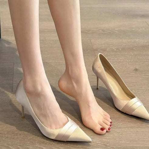 'Marvelle' Satin Pointed Toe Stiletto Heels - Celes Fashion